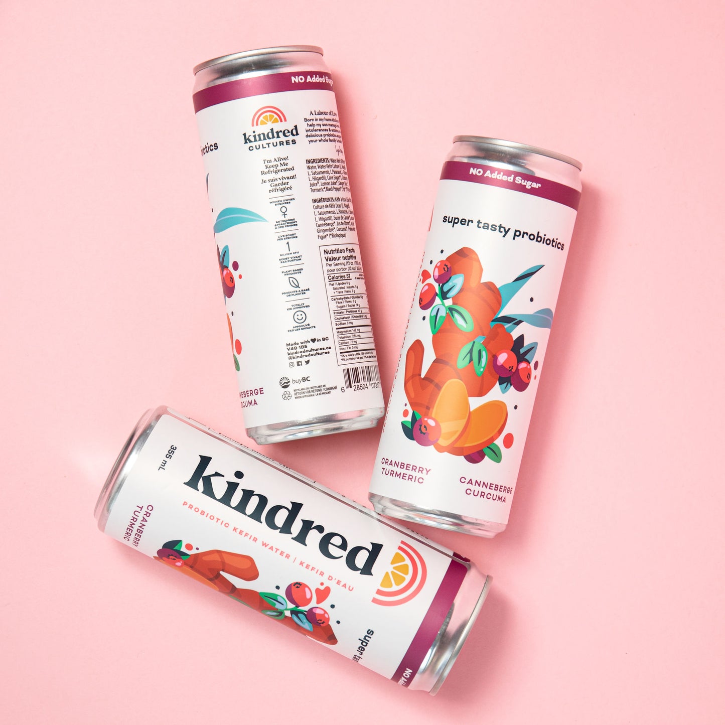 Kindred Cultures Cranberry Turmeric Kefir Water in a 355mL Can
