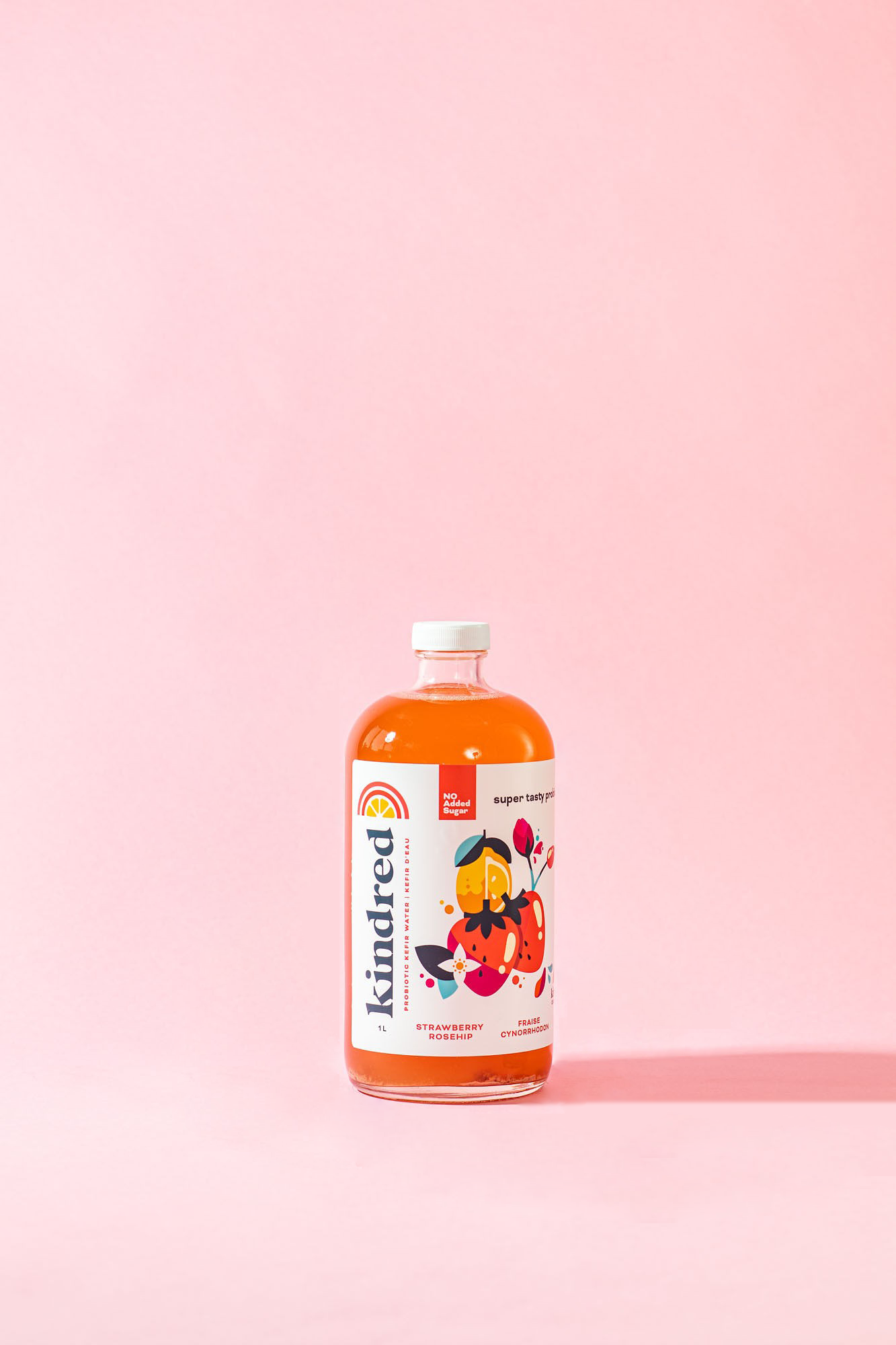 Kindred Cultures Strawberry Rosehip Kefir Water in a 1L Glass Bottle