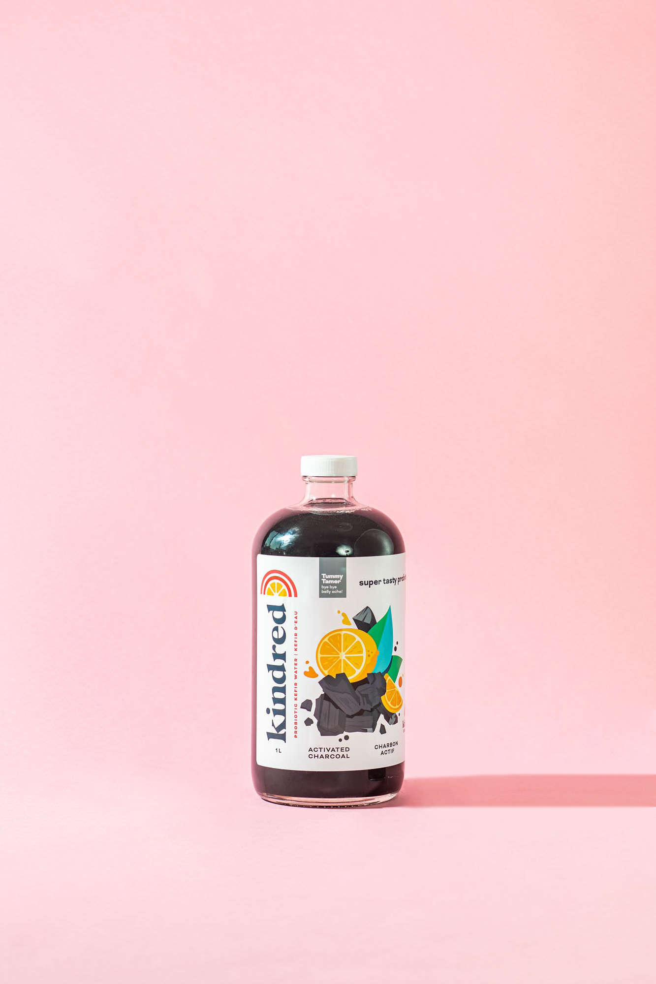 Kindred Cultures Activated Charcoal Kefir Water in a 1L Glass Bottle