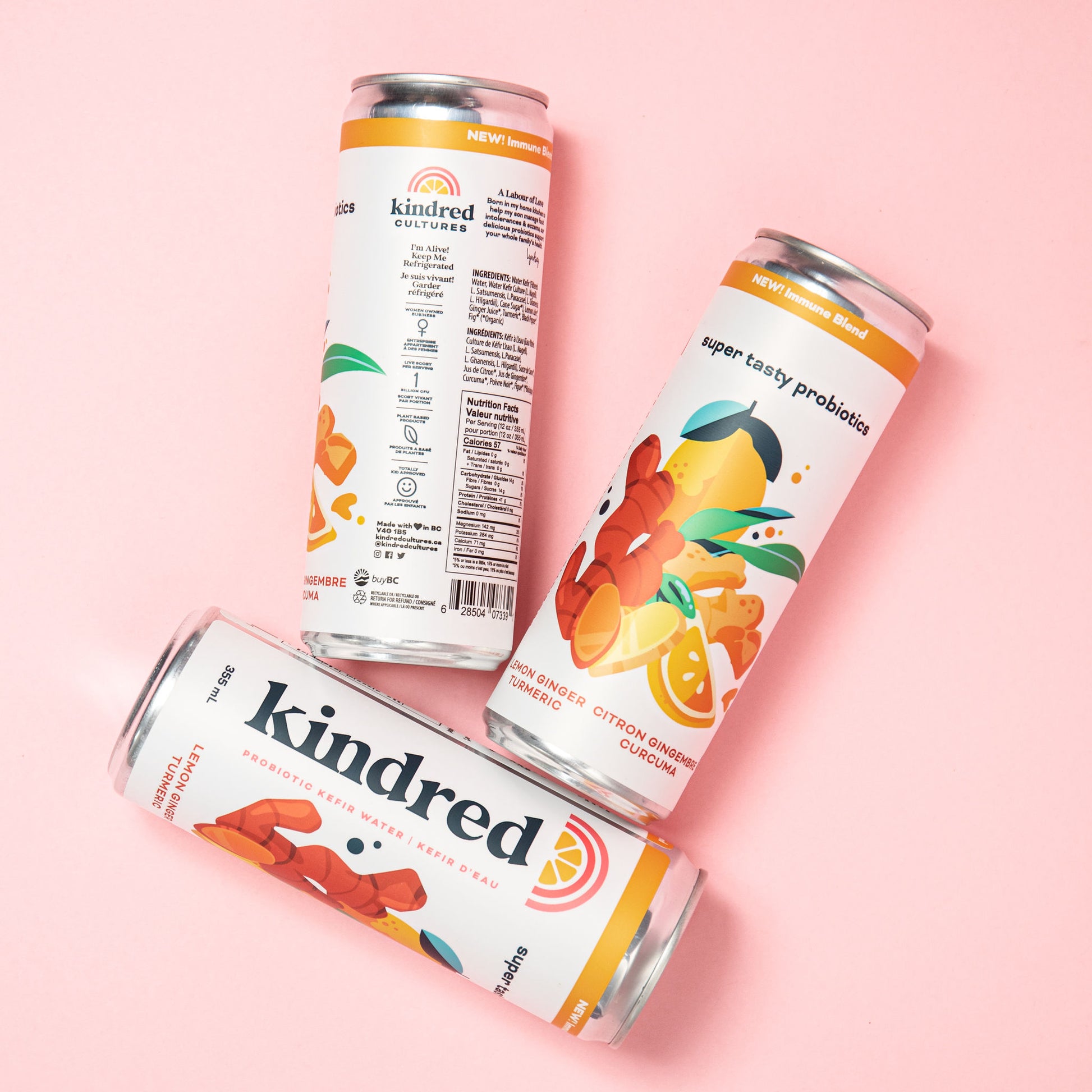 Kindred Cultures Lemon Ginger Turmeric Kefir Water in a 355mL Can