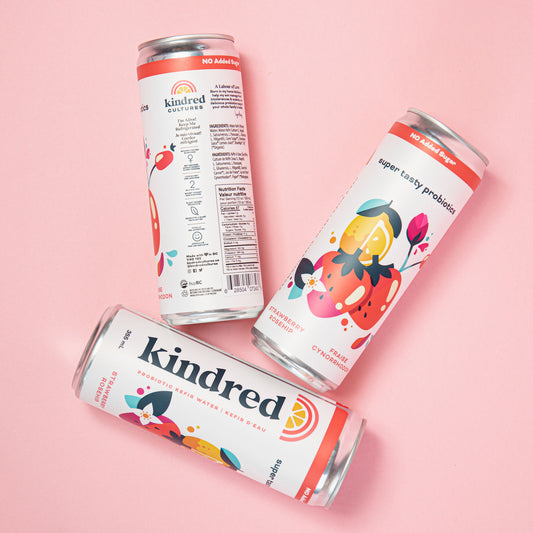 Kindred Cultures Strawberry Rosehip Kefir Water in a 355mL Can